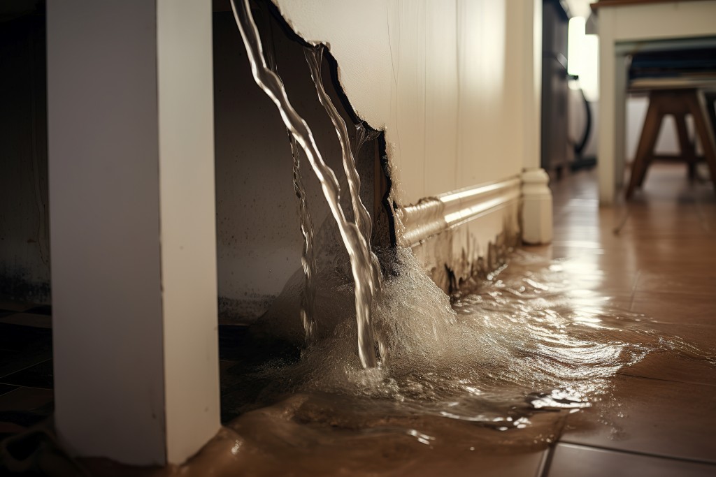 Flooded apartment due to a leak from a burst pipe or after a flood. Insurance for apartments against damages